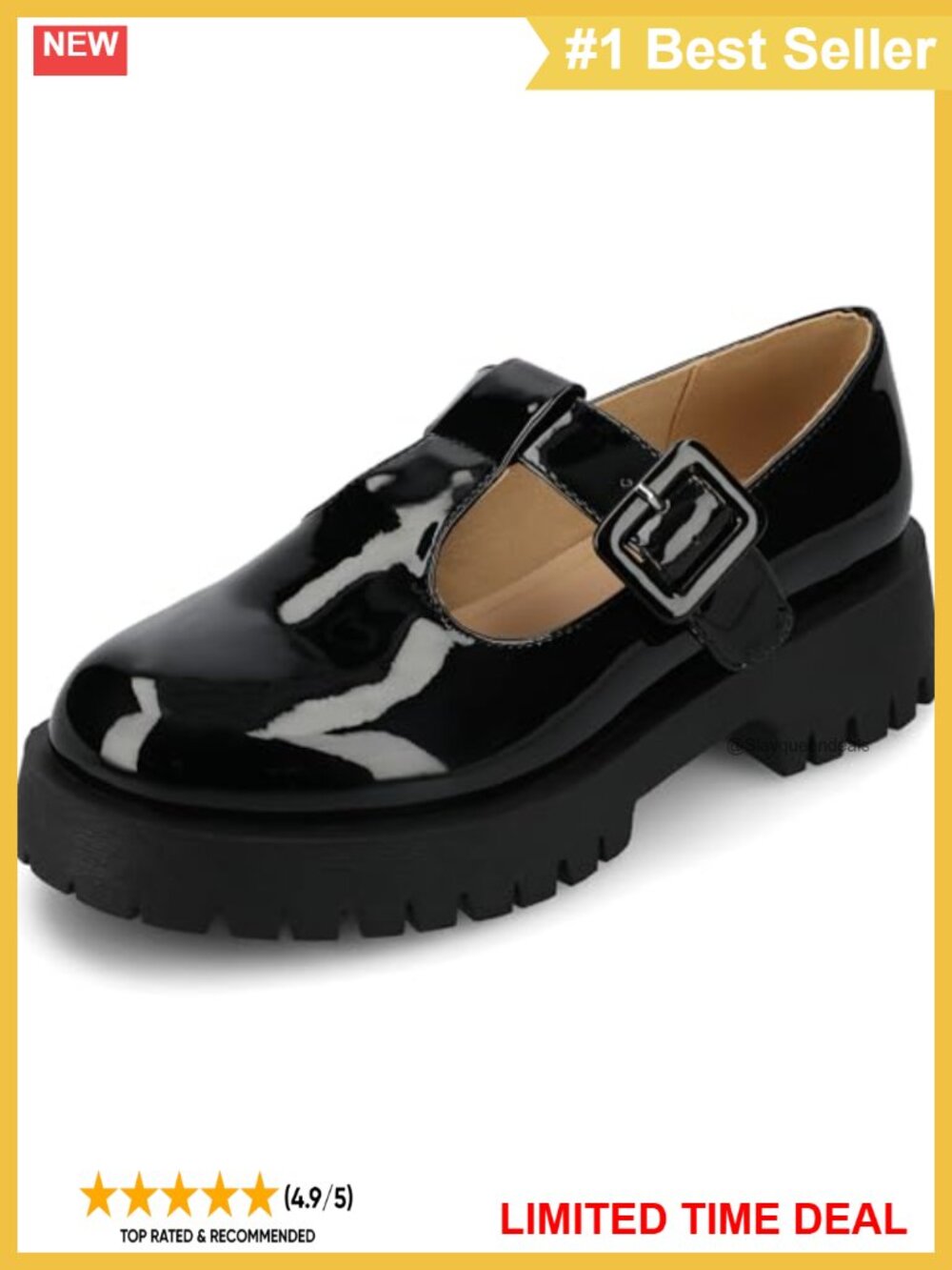 Vegan Leather Mary Jane Flats T-Strap Buckle Comfort Casual